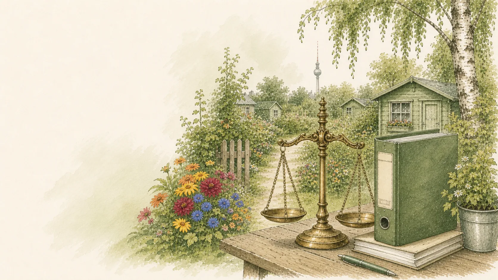 Waage der Justitia neben Gesetzbuch und Vereinsunterlagen